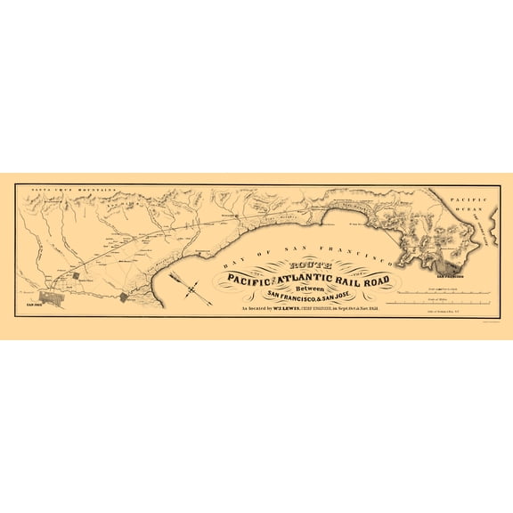 Railroad Map - Pacific and Atlantic Railroad - Britton 1851 - 23 x 70.15 - Vintage Wall Art