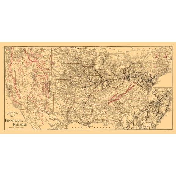 Railroad Map - Pennsylvania Railroad - Allen 1893 - Vintage Wall Art