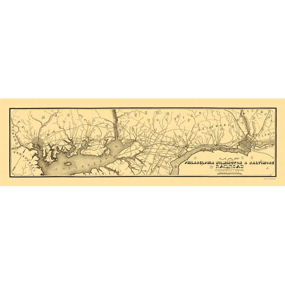 Railroad Map - Philadelphia Wilmington Baltimore Railroad 1850 - Vintage Wall Art
