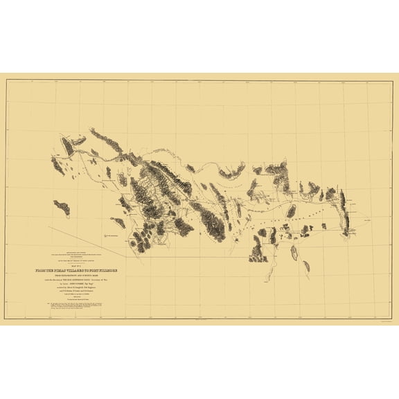Railroad Map - Pimas Villages Fort Fillmore Route - Parke 1855 - 23 x 36 - Vintage Wall Art