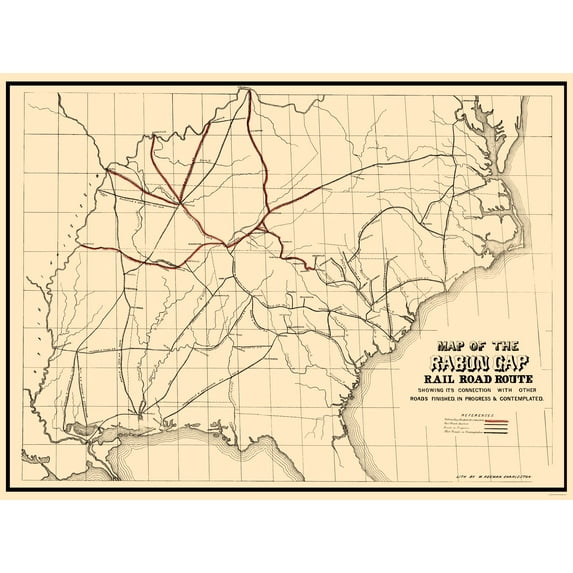 Railroad Map - Rabun Gap Railroad - Keenan 1850 - Vintage Wall Art