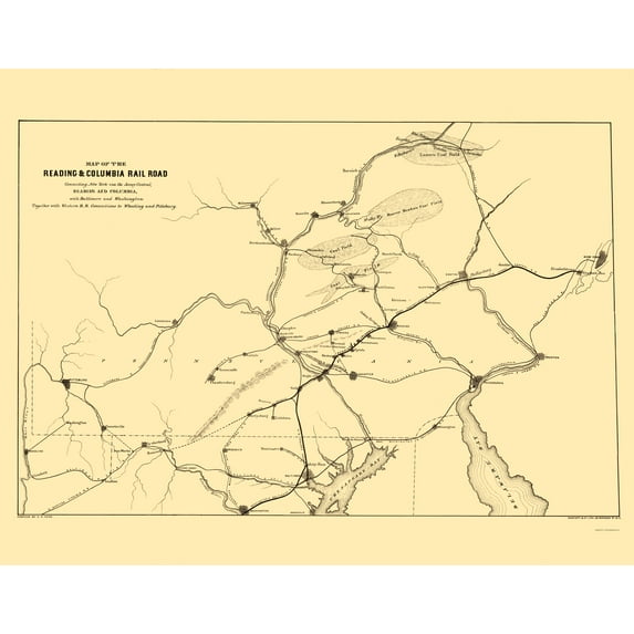 Railroad Map - Reading and Columbia Railroad - Endicott 1850 - Vintage Wall Art