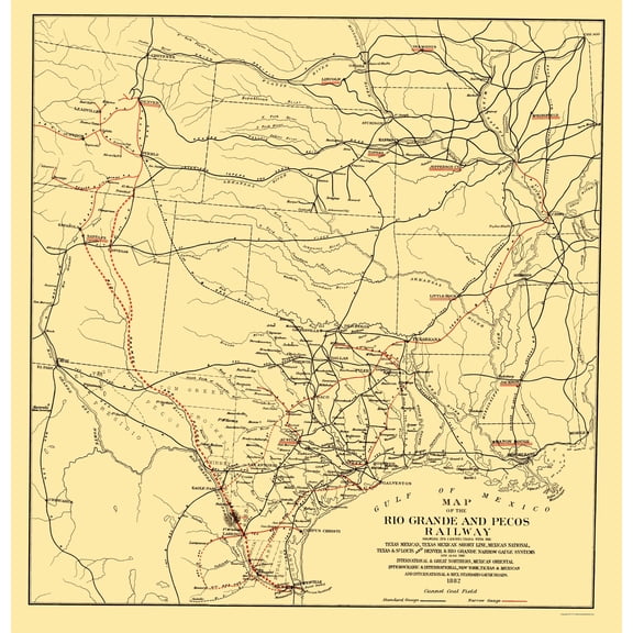 Railroad Map - Rio Grande and Pecos Railway - Bien 1882 - 23 x 23.80 - Vintage Wall Art