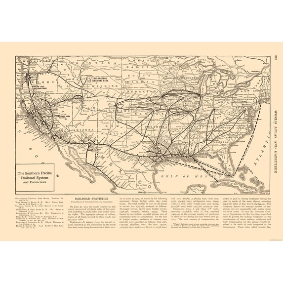 Railroad Map - Southern Pacific Railroad - Reynold 1921 - Vintage Wall Art