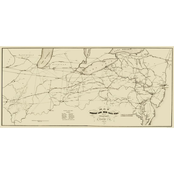 Railroad Map - Sunbury and Erie Railroad - McLaughlin 1854 - Vintage Wall Art