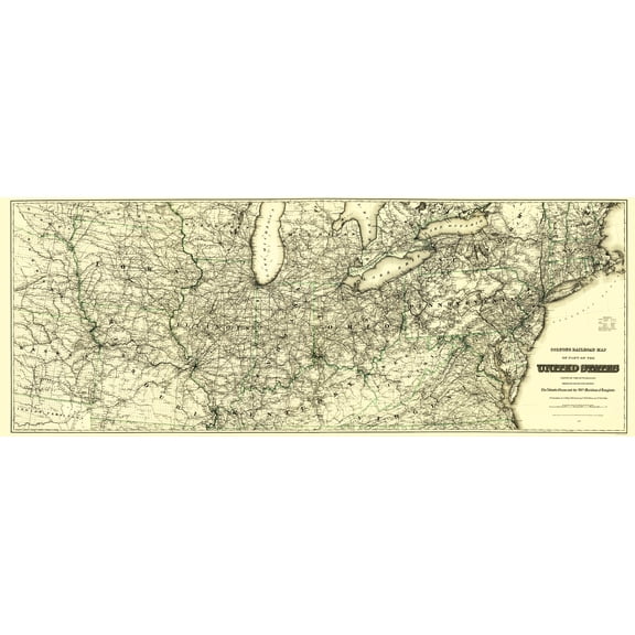 Railroad Map - United States Railroads 37th Parallel North - Colton 1883 - 23x60 - Vintage Wall Art