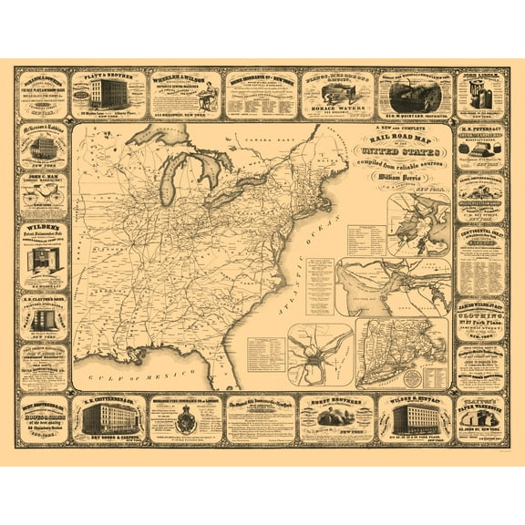 Railroad Map - United States Railroads - Perris 1857 - 23 x 29.53 - Vintage Wall Art