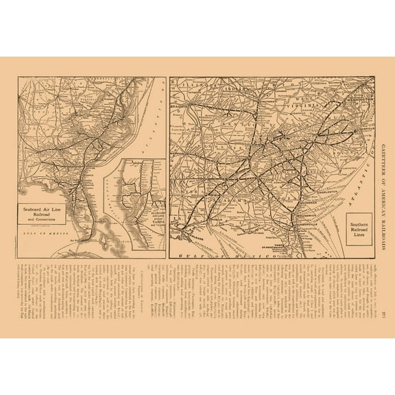 Railroad Map - United States Southern Railroads - Reynold 1921 - 32.26 x 23 - Vintage Wall Art