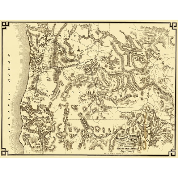 Railroad Map - Washington Oregon Rail Routes - 1874 - 23 x 29.63 - Vintage Wall Art