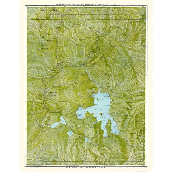 Railroad Map - Yellowstone Park Burlington RoutePoole 1898  - Vintage Wall Art
