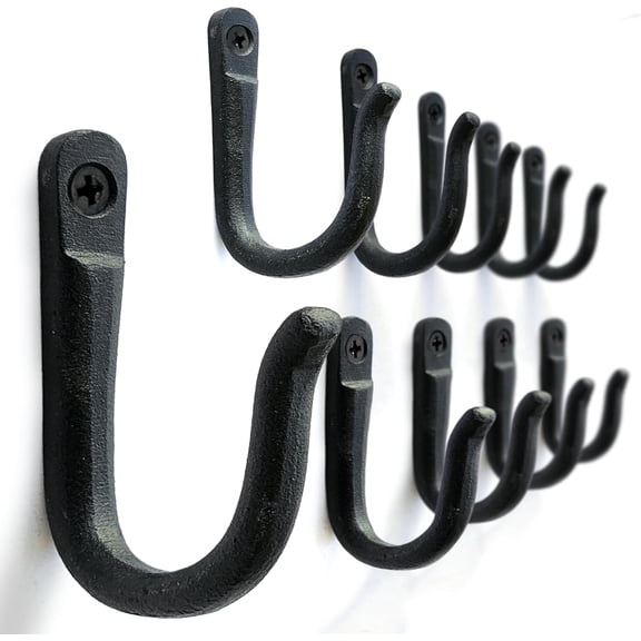 Railroad Spike Iron Coat Hooks 10 Pack Multi-Purpose Heavy Duty Hooks Wall Mounted Farmhouse Vintage Hanging Coats, Bags or Pots in Pantry Black