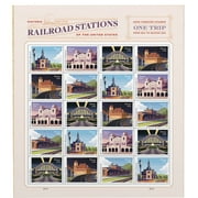 Railroad Stations USPS Forever Postage Stamp 1 Sheet of 20 US First Class Postal America Landscape Train Birthday Anniversary Wedding Celebrate Party (20 Stamps)