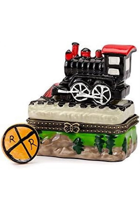 Railroad Steam Engine Train Hinged Trinket Box Phb