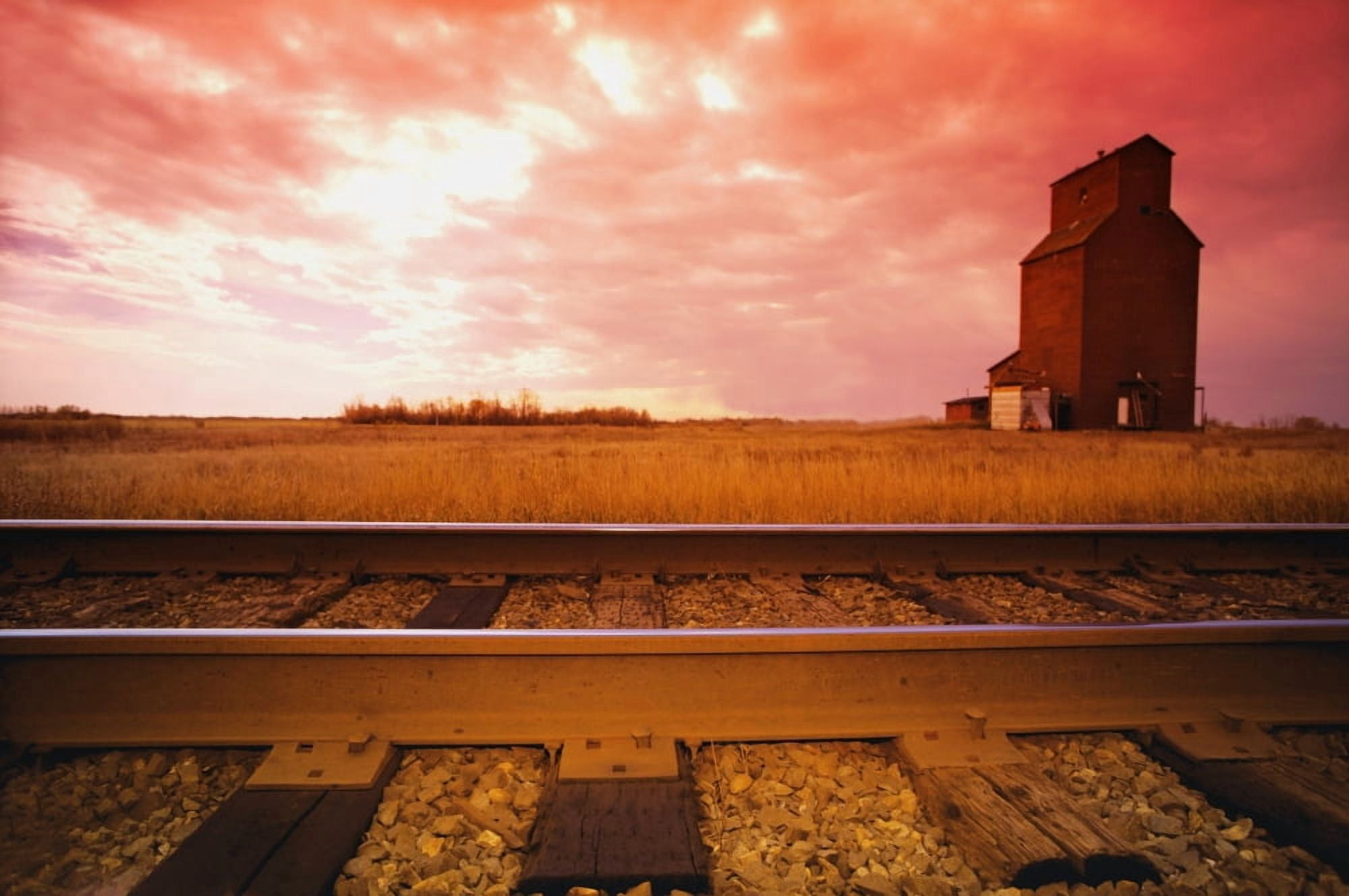 Railroad Track And Grain Elevator Canvas Art - Darren Greenwood Design Pics (17 x 11)