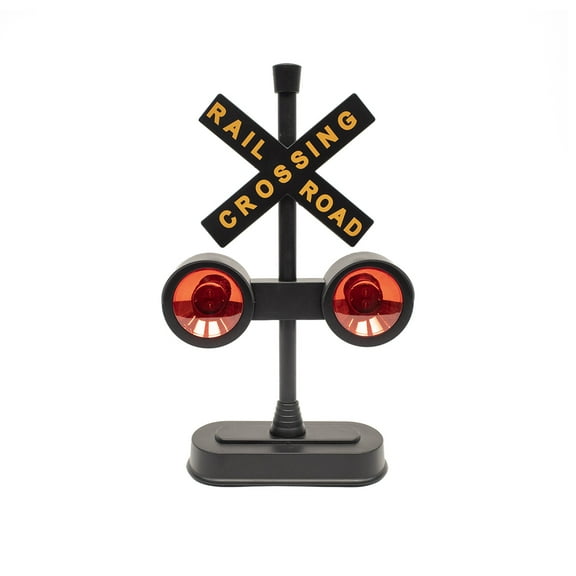 Railroad Track Crossing Signal Red Flashing Light Sounds Crossbuck RR Xing Train Home Office Desk Hobby Room Decor