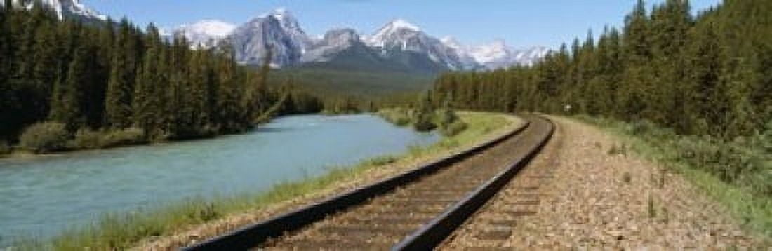 Railroad Tracks Bow River Alberta Canada Canvas Art - Panoramic Images (18 x 6)