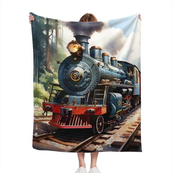 Railroad Train Cool Steam Engine Vintage Style Trains Design Lightweight 50x60 Throw Blanket for Sofas, Home Decor, Travel, Lounging
