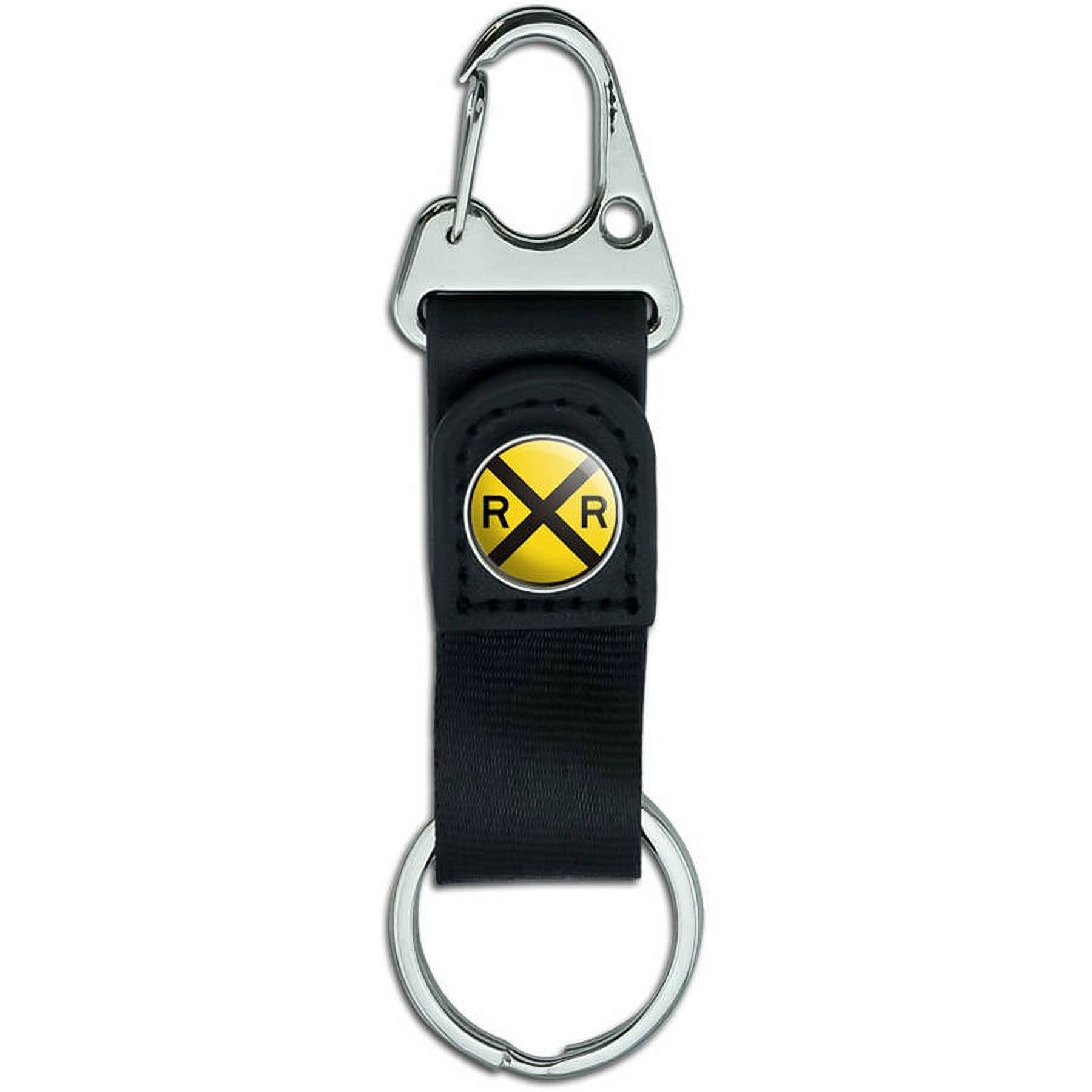 Railroad Key Ring Railroad crossing Traffic Sign, Train Belt Clip On Carabiner Leather ...
