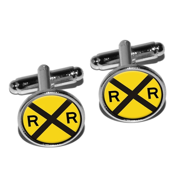 Railroad crossing Traffic Sign - Train Round Cufflinks