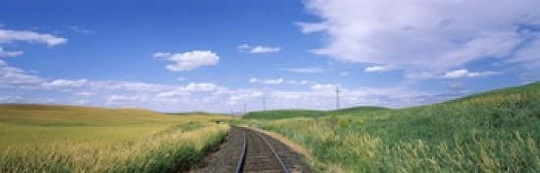 Railroad track passing through a field Whitman County Washington State USA Canvas Art - Panoramic Images (18 x 6)