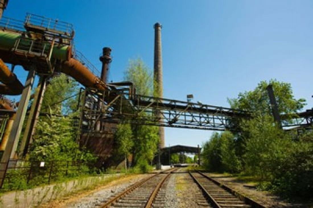 Railroad tracks passing through an old steel mill North Duisburg Landscape Park Ruhr North Rhine Westphalia Germany Canvas Art - Panoramic Images (36 x 24)