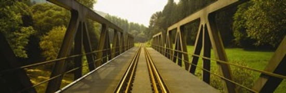 Railroad tracks passing through a bridge Germany Canvas Art - Panoramic Images (18 x 6)