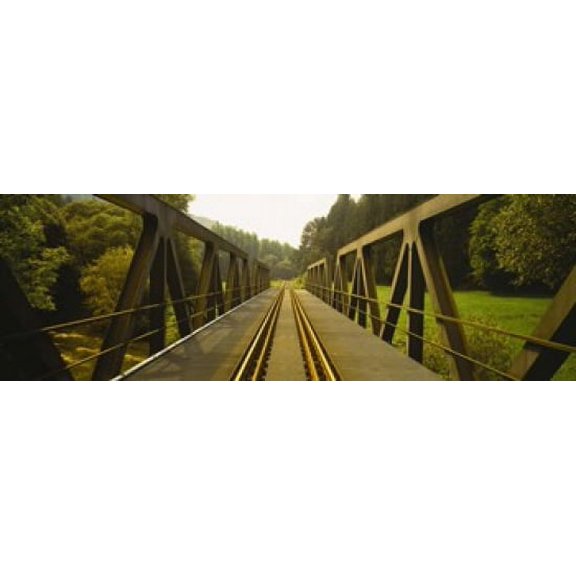 Railroad tracks passing through a bridge, Germany Poster Print (18 x 6)