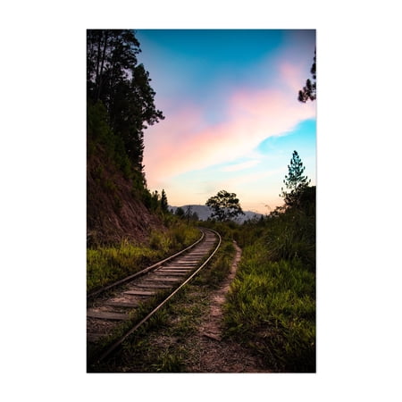 Rails Into Ella's Sunset - Ella Uva Province Sri Lanka Photography Railroad Nature Landscape Sunset Scenic Rural Unframed Wall Art Print 4 x 6 inches