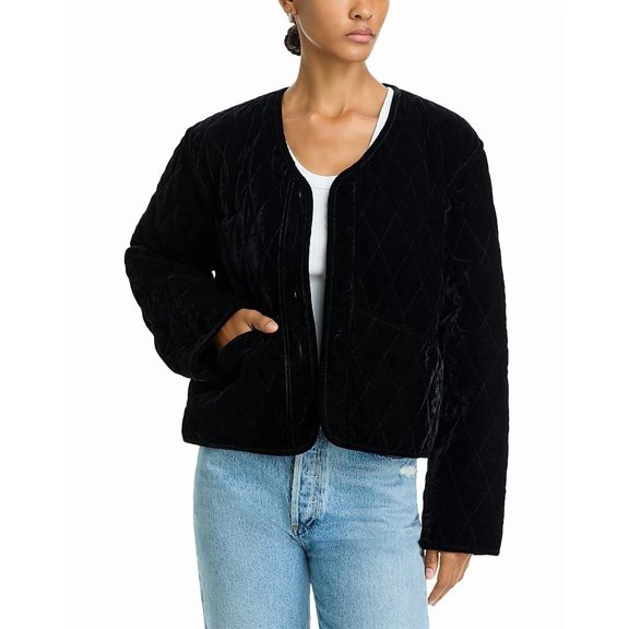 Rails Kiko Slight V-Neck Jacket Women's Large Black Velvet Front Button Closure