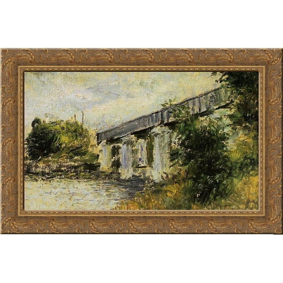 Railway Bridge at Argenteuil 24x18 Gold Ornate Wood Framed Canvas Art by Monet, Claude