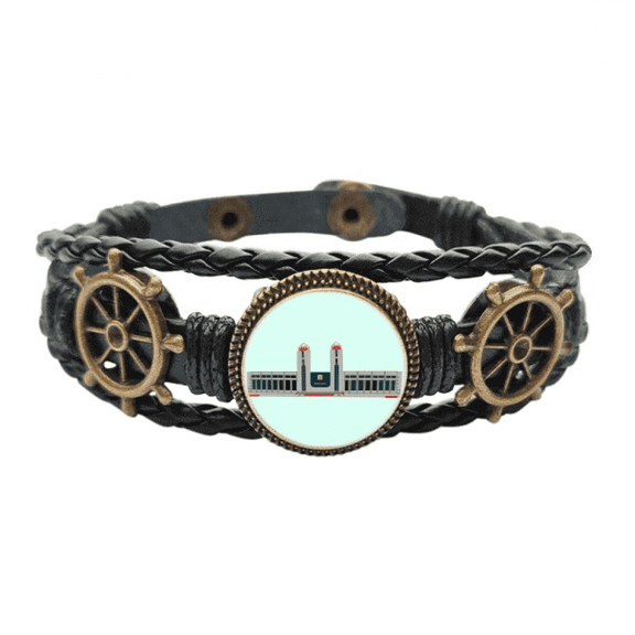 Railway Station Concision Outline Leather Braided Ocean Bracelet Wristband