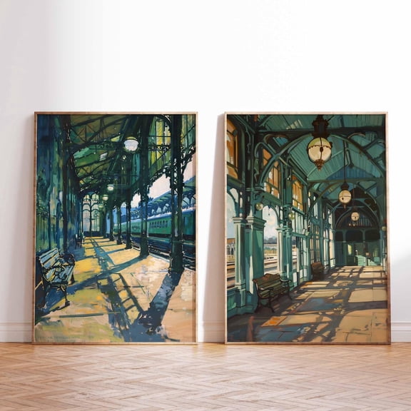 Railway Station Train Station Print Train Train Print Classic Vintage Set 2 Unframed Paper Print 12x18