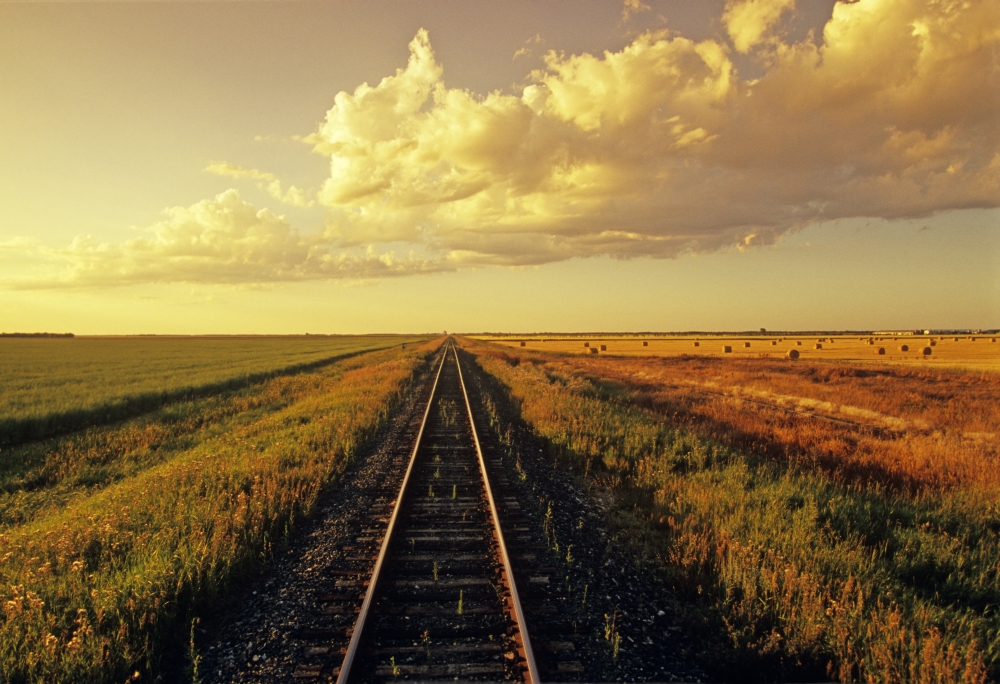 Railway Through Farmland Near Carey Manitoba Canvas Art - Dave Reede Design Pics (17 x 11)
