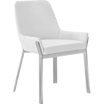 Raimond Collection Modern Leatherette Upholstered Dining Chair with Stainless Steel Legs, White, Silver