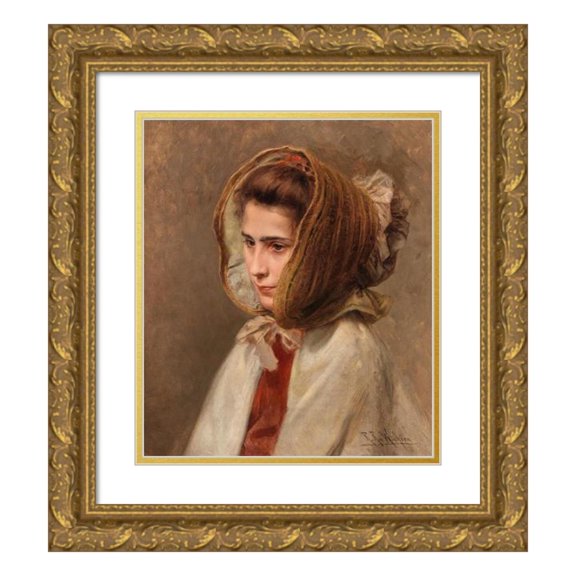 Raimund Ritter von Wichera 20x23 Gold Ornate Framed and Double Matted Museum Art Print Titled - Portrait of a Lady with a Hood in Side View