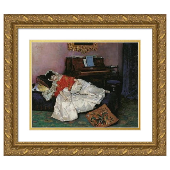 Raimundo de Madrazo y Garreta 18x15 Gold Ornate Wood Frame and Double Matted Museum Art Print Titled - The Reading (Aline Masson) (C. 1880-1885)