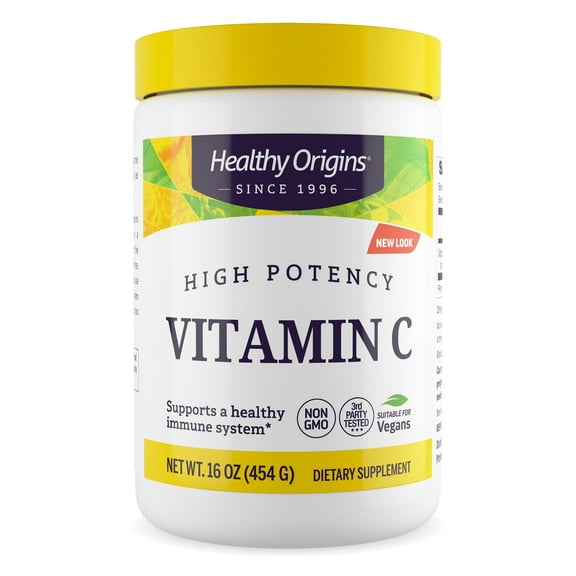 Healthy Origins Vitamin C Powder, Vitamin C supplement for Immune Support, Unflavored, Non-GMO, Vegan, 16 Oz