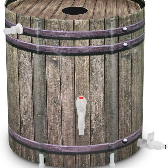 "Rain Barrel,50 Gallon Collapsible Rainwater Collection with Spigots and Overflow Kit,Portable Plastic Rain Barrel with Filter, Anti-Collapse Rainwater Collection Container Woodgrain "