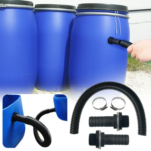 Rain Barrel Connection Kit with Hose Nozzle – 100cm Flexible Hose, Easy Water Transfer for Outdoor Rainwater Collection Tanks