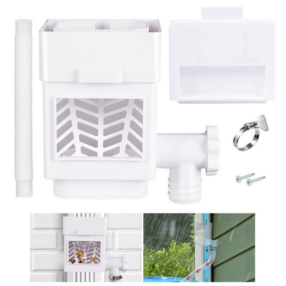 Rain Barrel Diverter Kit, Drainage Ditch Downspout Splitter with Filter and Hose, Suitable for 2x3 Inch and 3x4 Inch Downspouts, Adjustable Valve and Prevent Debris from Blocking Windows (White)