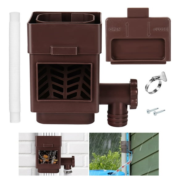 Rain Barrel Diverter Kit, Drainage Ditch Downspout Splitter with Filter and Hose, Suitable for 2x3 Inch and 3x4 Inch Downspouts, Adjustable Valve and Prevent Debris from Blocking Windows (Brown)