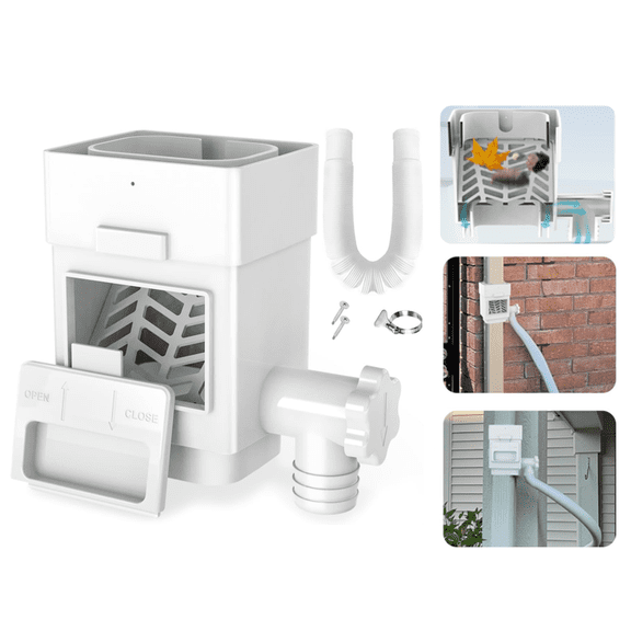 Rain Barrel Diverter Kit with Adjustable Valve and Filter, Rainwater Collection System for Downspouts, Hose Included