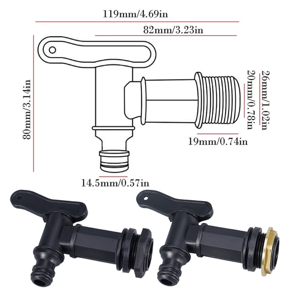 Rain Barrel Faucet Replacement, Plastic Water Barrel Spigot with Hose Connector, Garden Water Storage Container Tap, Water Container Tap Replacement Part, Rainwater Barrel Spigot Kit,D