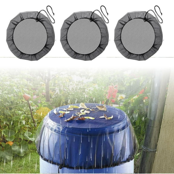 Rain Barrel Mesh Cover 3 Pcs, 37.4" Water Collection Bucket Yarn Cover with Drawstring, Rain Harvesting Netting Screen Protector for Outdoor Garden, Lawn, Backyard, Patio, Deck