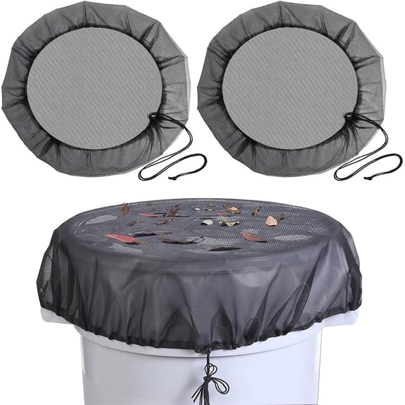 Rain Barrel Mesh Cover,Happon 37inch 2 Pack Rainwater Collector Tank Net Cover with Drawstring,Rain Water Collection Bucket Netting,Rain Bucket Protector for Outdoor Garden, Black