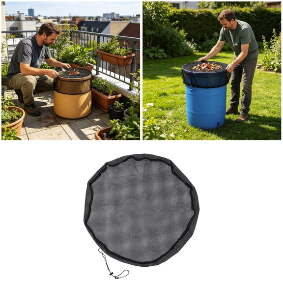 Rain Barrel Mesh Debris Cover Adjustable Rain Water Butt Debris Screen Polyester Rain Barrel Netting For Garden Water Butt(Black-45Cm)