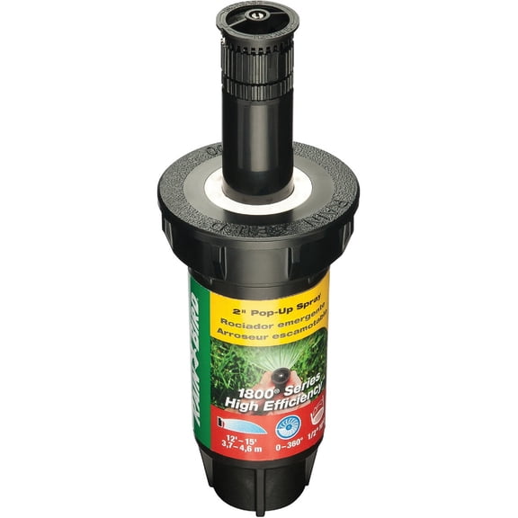 Rain Bird 1802HEVN15 High Efficiency Professional Pop-Up Sprinkler, Adjustable 0 - 360 Pattern, 8' - 15' Spray Distance, 2" Pop-up Height