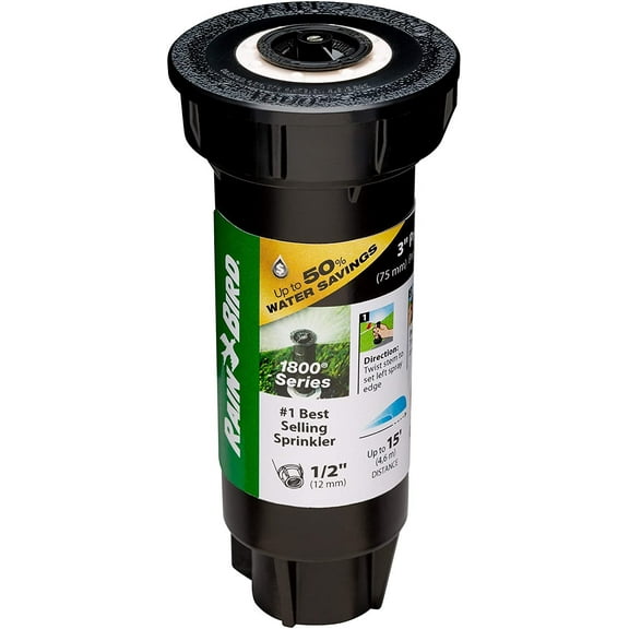 Rain Bird 1800 Series Pop-Up Sprinkler - Pressure Regulating, Adjustable Flow - Black