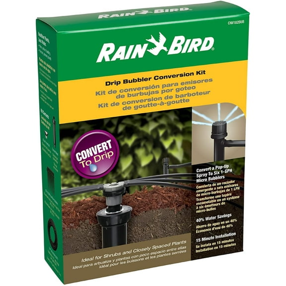 Rain Bird CNV182MBS Drip Irrigation Sprinkler Conversion Kit, 1800 Pop-Up to 6 Drip Micro Bubblers with 1/4" Tubing,Black
