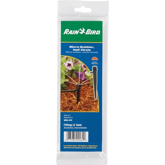 Rain Bird MBH4PKS Drip Irrigation Micro-Bubbler on Stake, 180 Half Circle Pattern, 0-3' Spray Distance, 4-Pack